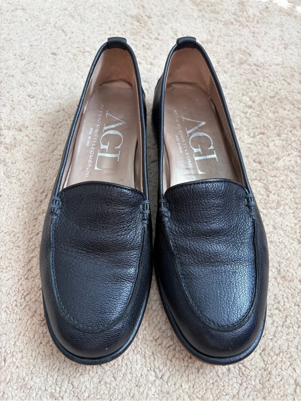 AGL Attilio Giusti Leombruni Women’s Navy Leather Loafer Flats Slip On Size 7.5